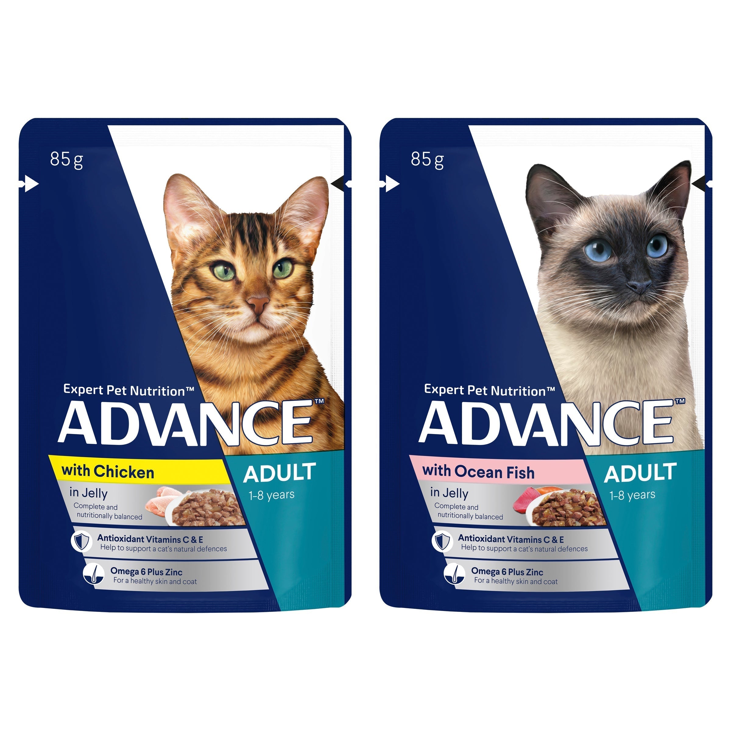 ADVANCE™ Adult with Chicken in Jelly & Ocean Fish in Jelly Multipack Pouches